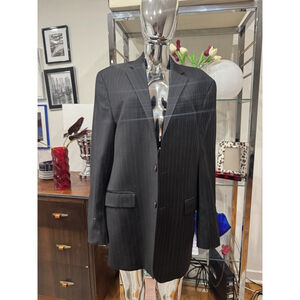 Lauren Ralph Lauren 44 Black Pinstripe 100% Wool Blazer Made Canada USA Ship